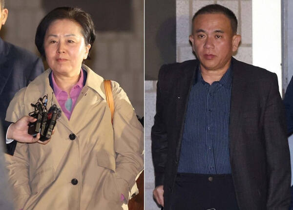 법원 나서는 김영선·명태균 ‘굳은 표정’. 연합뉴스