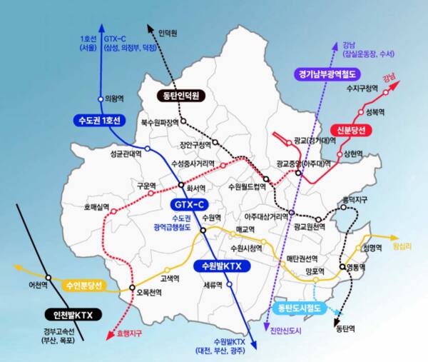 2025년 수원시 공간 대전환의 중심인 격자형 광역철도망 계획안. 수원시 제공