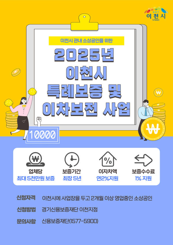이천시 소상공인 위한 특례보증 및 이차보전 14억원 지원 안내 포스터. 이천시 제공.