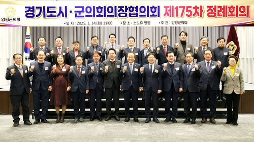 경기도 시군의회 의장들이 지난해 11월27~28일 폭설 피해를 본 소상공인과 중소기업인에게도 실질적인 지원이 이뤄질 수 있도록 특별재난지역 선포기준 확대를 촉구하는 건의안을 채택하고 있다. 안산시 제공