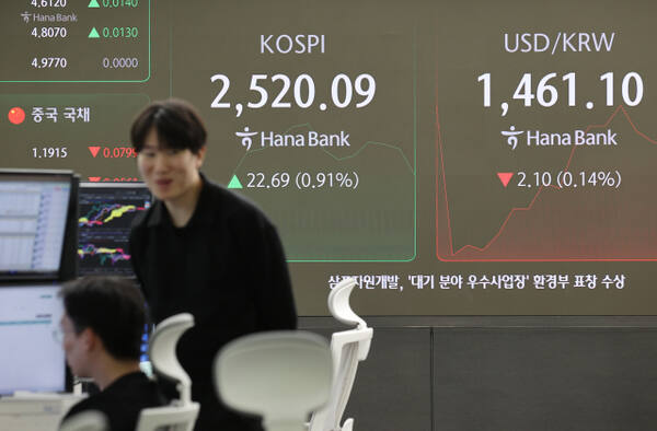 15일 오전 서울 중구 하나은행 본점 딜링룸에서 직원들이 업무를 보고 있다. 이날 코스피는 전장보다 13.67포인트(0.55%) 오른 2,511.07로 시작했다. 연합뉴스