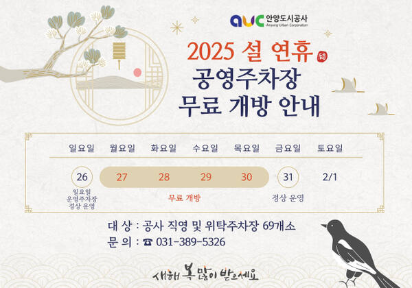 2025 설연휴 공영주차장 무료 개방 안내 포스터. 안양도시공사 제공
