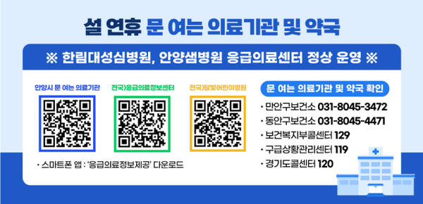 안양시 설 연휴 문 여는 의료기관 및 약국 안양시 제공