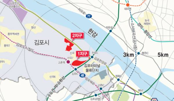 김포 고촌지구 복합개발사업 위치도. 경기도가 최근 GB해제물량을 배정하면서 개발사업이 급물살을 탈 전망이다. 김포시 제공