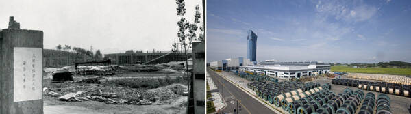 (왼쪽) 1941년 조선전선 설립 당시 공사 현장. (오른쪽) 2011년 본격 가동된 대한전선 당진 공장. 대한전선 홈페이지