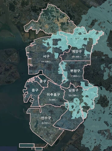 인천시 개발제한구역(GB) 지정 현황도. 시 제공