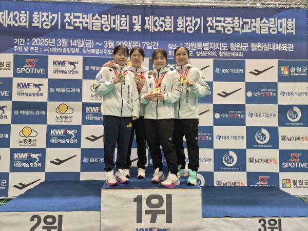 경기주택도시공사 여자 레슬링팀이 첫 단체전 출전에서 우승한 뒤 기념촬영을 하고 있다.경기주택도시공사 제공