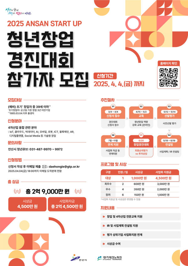 안산시 스타트업 청년창업 경진대회 안내 포스터. 안산시 제공