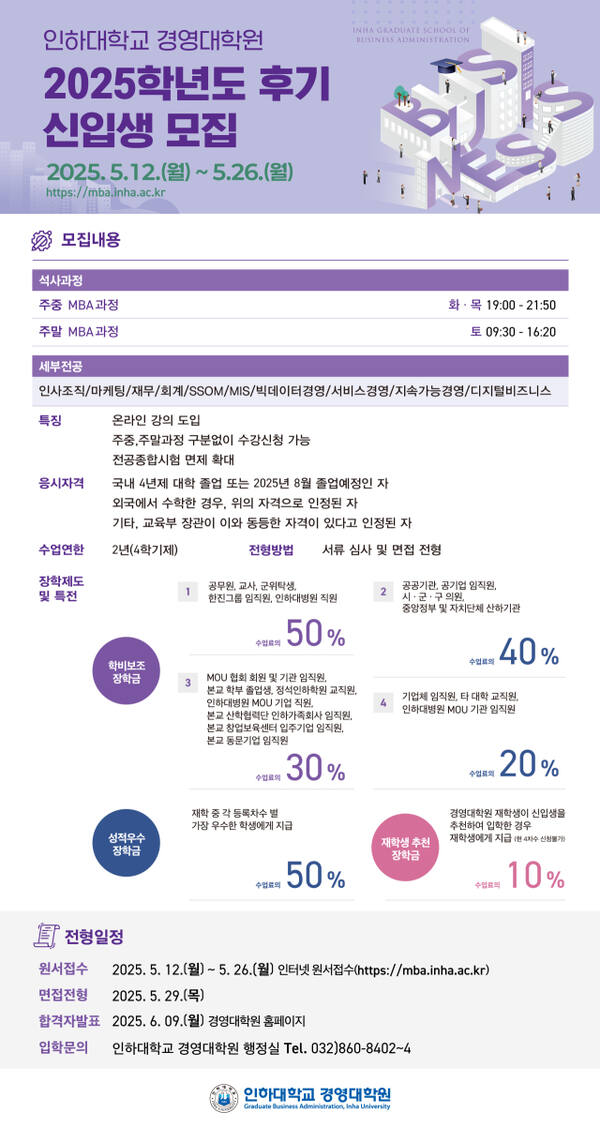 인하대학교 경영대학원 2025학년도 후기 신입생 모집 포스터. 인하대학교 제공