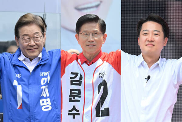왼쪽부터 이재명 더불어민주당 대선 후보, 김문수 국민의힘 후보, 이준석 개혁신당 후보. 경기일보DB