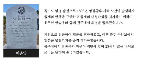 이춘영 독립운동가에 대한 설명. 경기도 제공