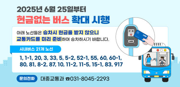 안양시 현금 없는 버스 확대 시행 안내 포스터. 안양시 제공