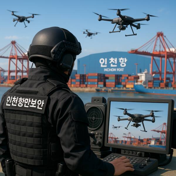 인천해양수산청은 최근 드론을 활용한 테러 및 불법 촬영, 첩보 활동 등에 대한 우려가 커짐에 따라 인천항에 최첨단 ‘안티드론 시스템’을 만든다고 밝혔다. 사진은 인천항 보안요원이 안티드론 시스템 장비를 시연하는 모습. 인천해수청 제공