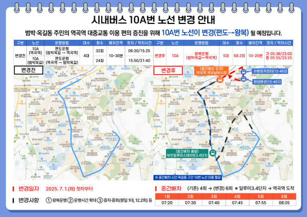 부천시내버스 '10A번' 노선 변경 안내문. 부천시 제공.