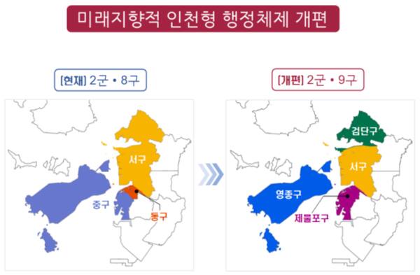 오는 2026년 7월 이뤄질 2군·9구의 행정체제 개편 구상. 인천시 제공