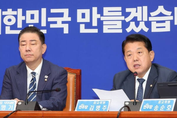 김병기 당 대표 직무대행 겸 원내대표와 김병주 더불어민주당 최고위원(오른쪽). 연합뉴스