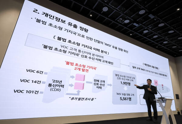 ▲구재형 KT 네크워크기술본부장이 11일 서울 종로구 KT 광화문빌딩 웨스트 사옥에서 열린 소액결제 피해 관련 기자 브리핑에서 보안조치 강화에 대해 발표하고 있다. 연합뉴스