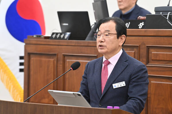 3일 하남시의회 본의회장에서 시정 연설에 나선 이현재 하남시장. 하남시 제공