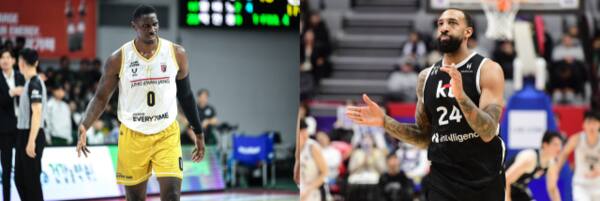 프로농구 안양 정관장의 조니 오브라이언트(왼쪽)와 KT소닉붐의 데릭 윌리엄스. KBL 제공