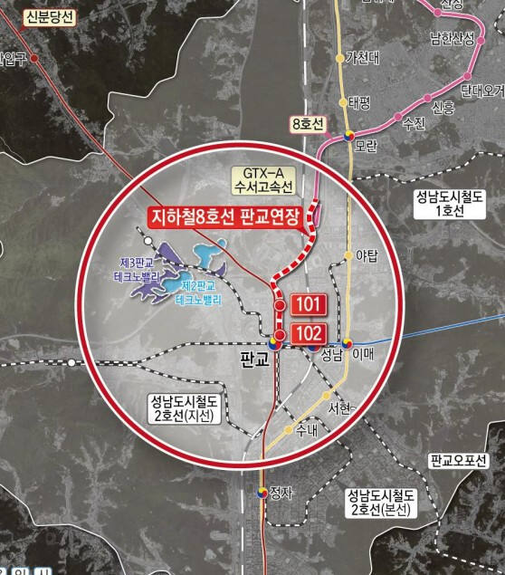 서울지하철 8호선 판교연장 노선도. 성남시 제공