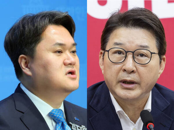 김지호 더불어민주당 대변인(왼쪽)과 신동욱 국민의힘 최고위원. 연합뉴스