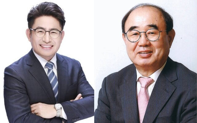 왼쪽부터 박종진 인천시당위원장, 심왕섭 환경조경발전재단 이사장. 각 캠프 제공