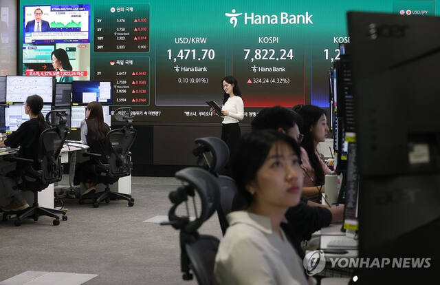 하나은행 본점 딜링룸. 연합뉴스