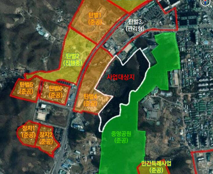 광주시 탄벌동 일원(탄벌동 산100-4 일원) 약 11만㎡ 규모의 탄벌지구 도시개발사업이 경기도 도시계획(분과)위원회 심의에서 조건부 의결돼 구역 지정 고시를 앞두고 있다. 광주시제공