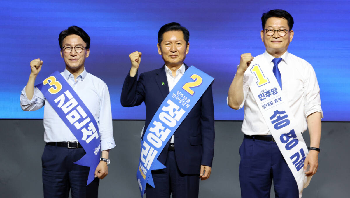 정청래 고향 충청서 0.45%p 차 신승… 김민석 초반 승기 잡았다